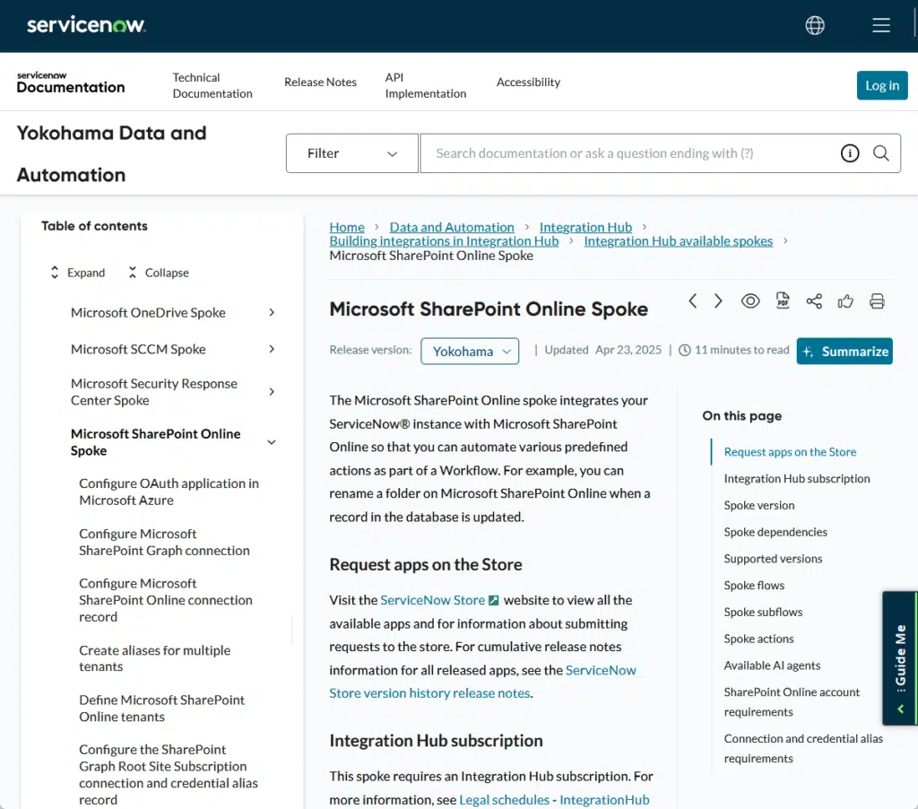 microsoft sharepoint online spoke with servicenow