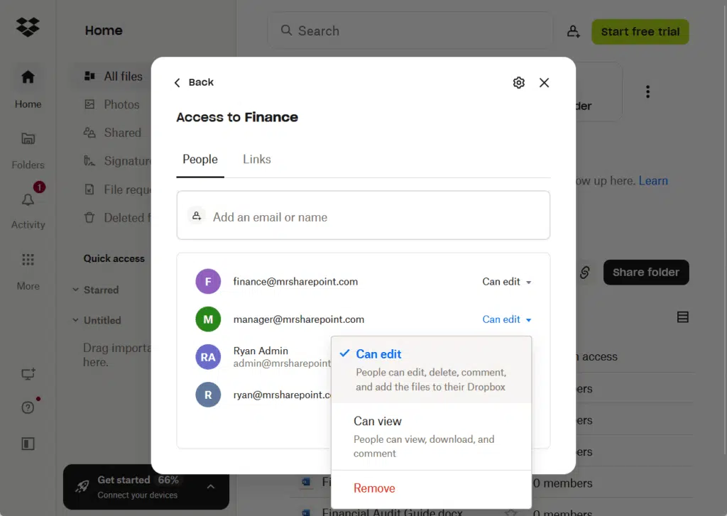 people permission list in dropbox