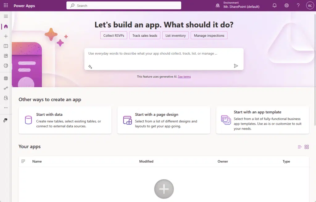 power apps app home
