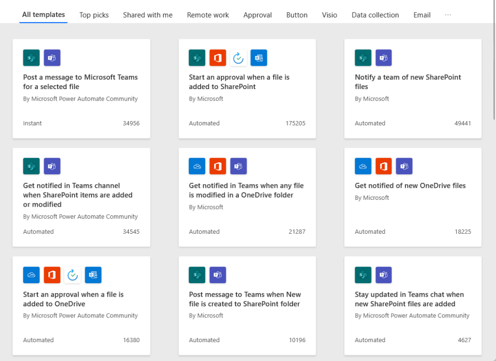 power automate templates for teams and files