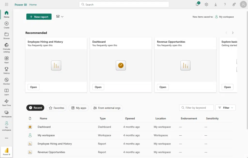 power bi app home