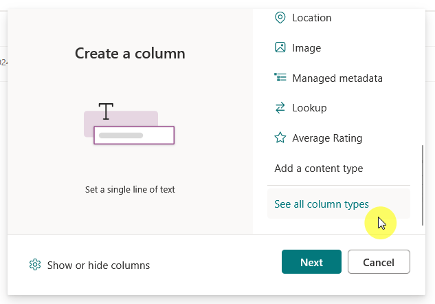 see all column types in library