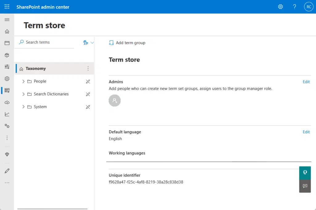 term store admin center