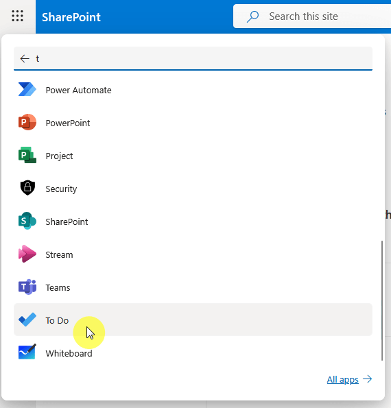 to do option in the app launcher