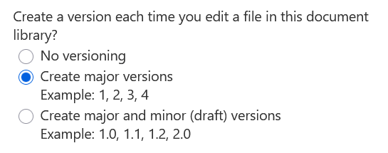 versioning selection in document library
