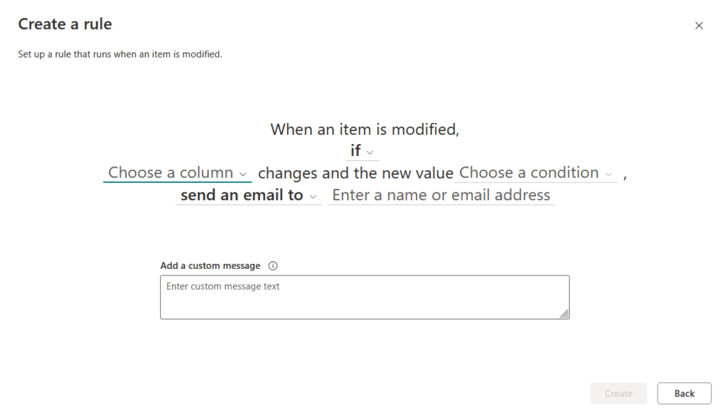 create rule when item is modified