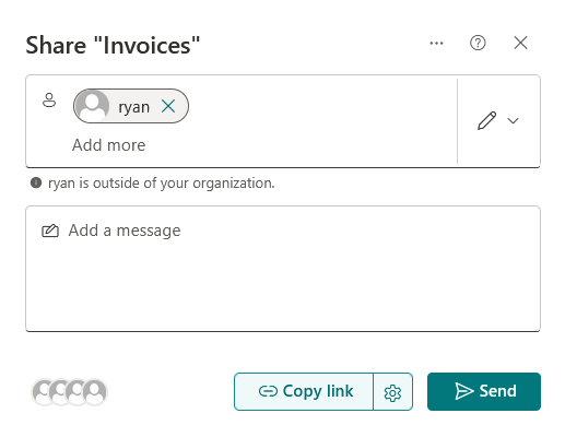 share folder window with email and name and permission