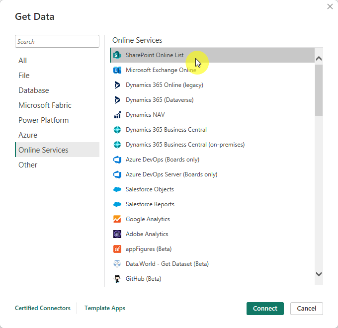 sharepoint online list get data power bi