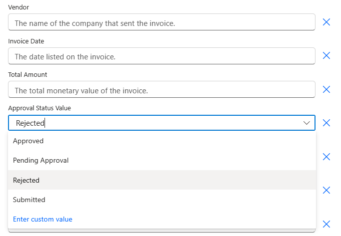 Dropdown field showing “Rejected” selected as approval status