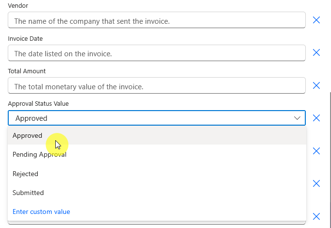 Dropdown field showing “Approved” selected as approval status