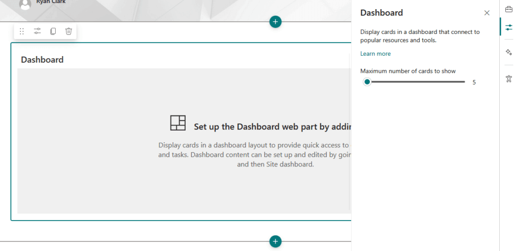 dashboard web part and properties