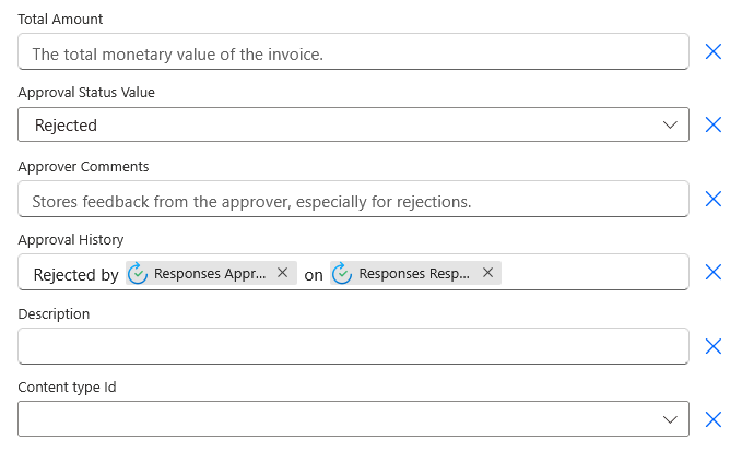 File properties set to “Rejected” with rejection comments and timestamped log