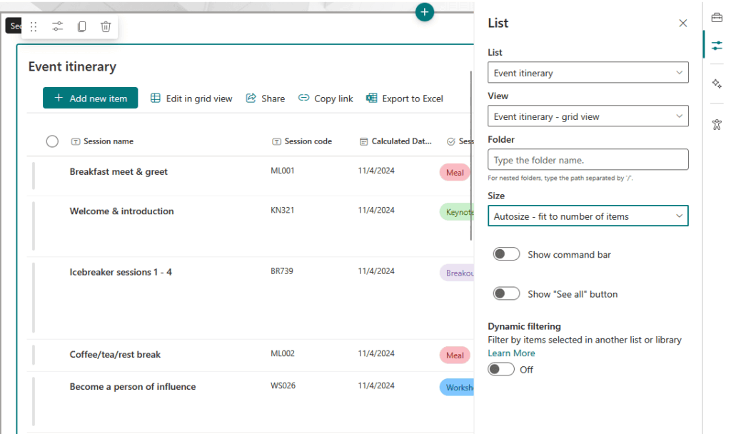 list web part and properties