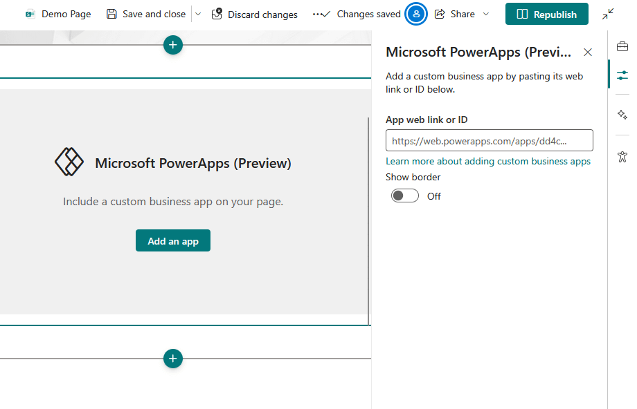microsoft powerapps web part and properties