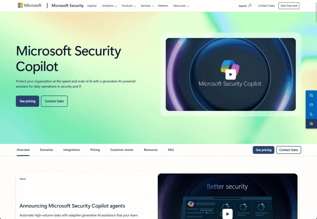Screenshot of the Microsoft Security Copilot official landing page