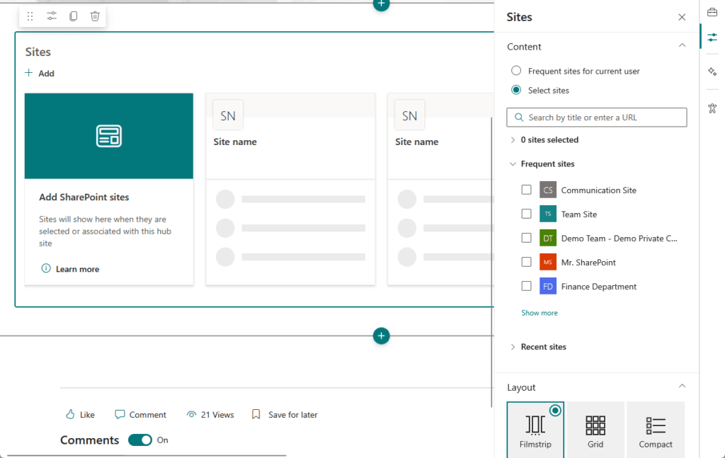 site web part and properties