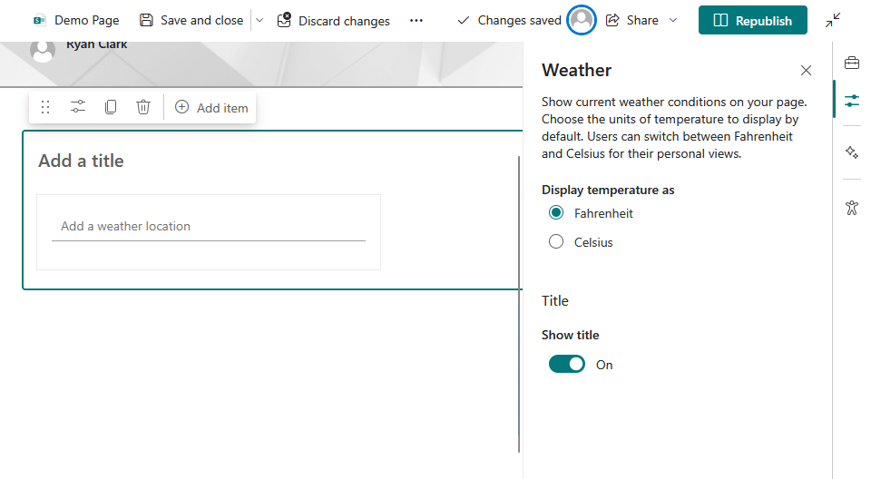 weather web part and properties