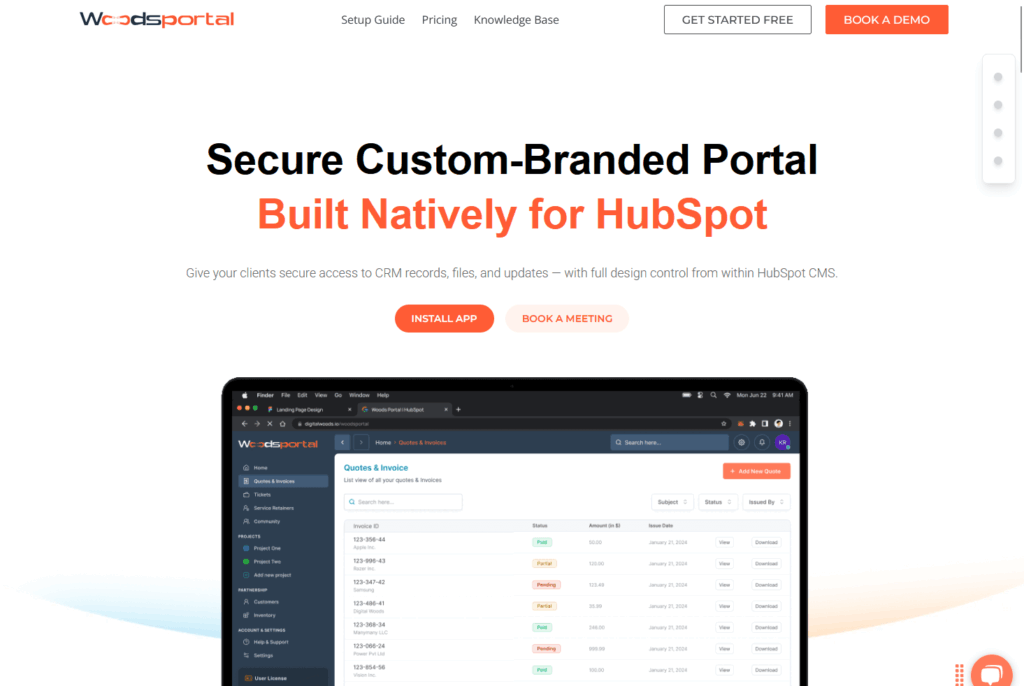 WoodsPortal secure custom-branded portal for HubSpot
