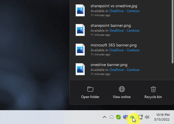 Onedrive icon on taskbar