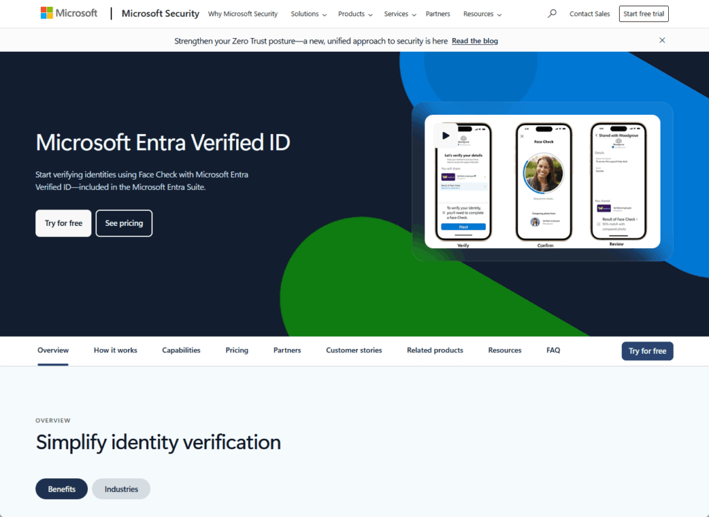 Microsoft Entra Verified ID landing page