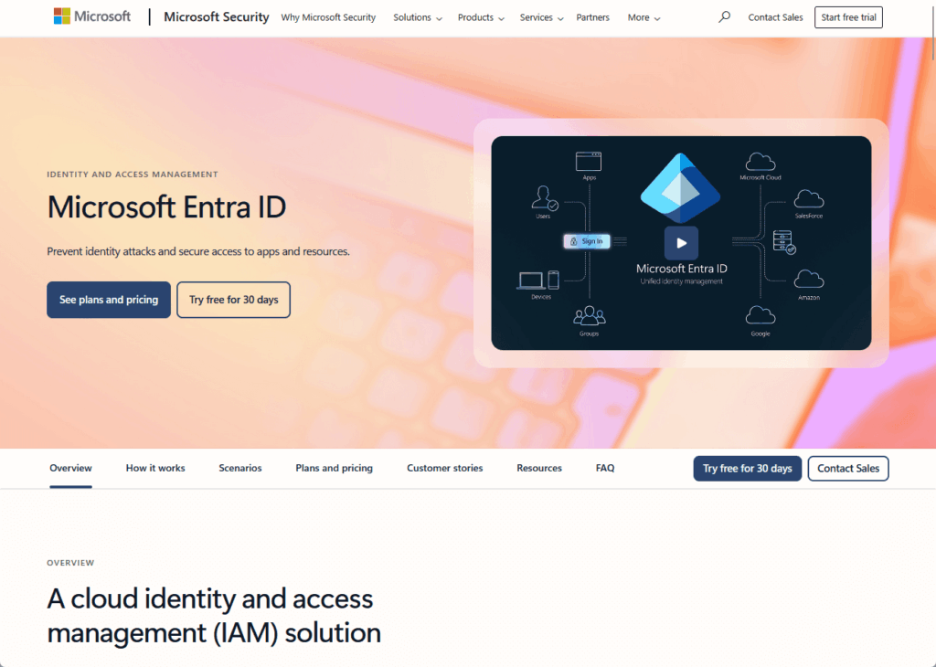 Microsoft Entra ID landing page