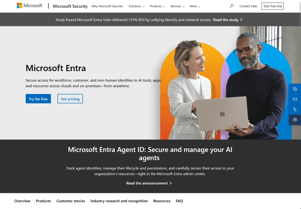 Microsoft Entra main landing page