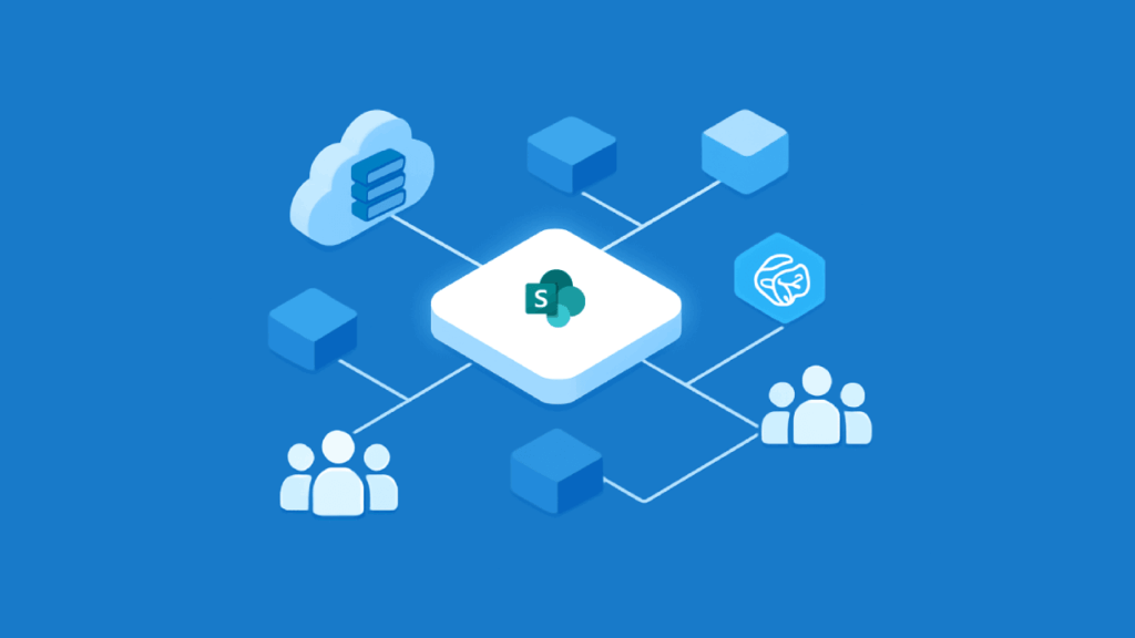 SharePoint hub connecting cloud, data, apps, and people