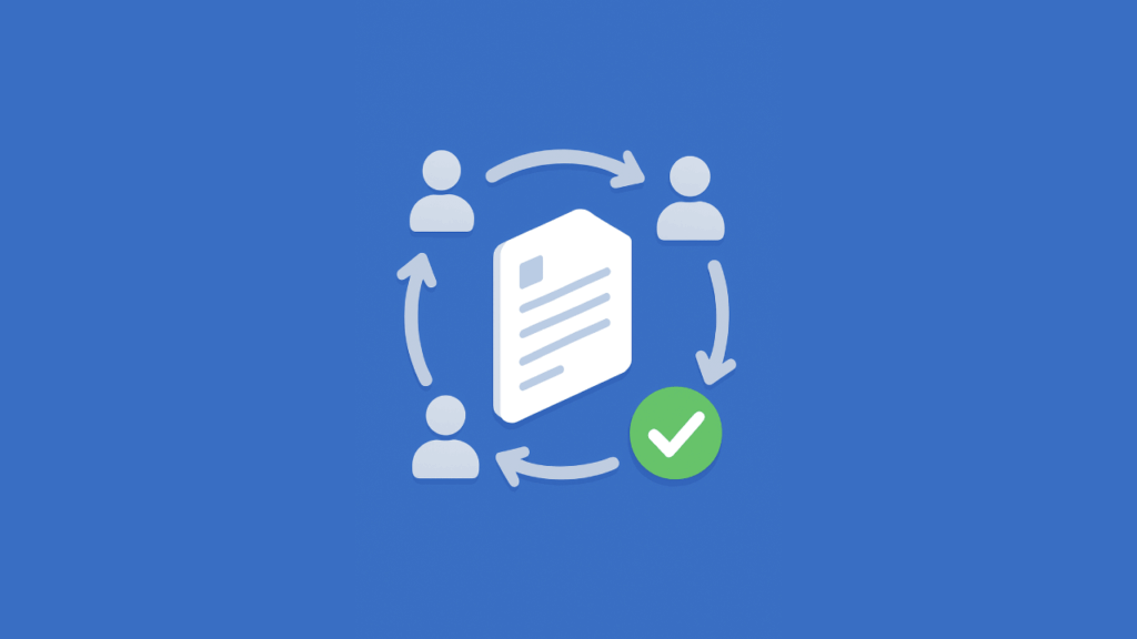 Document approval cycle with team and green check