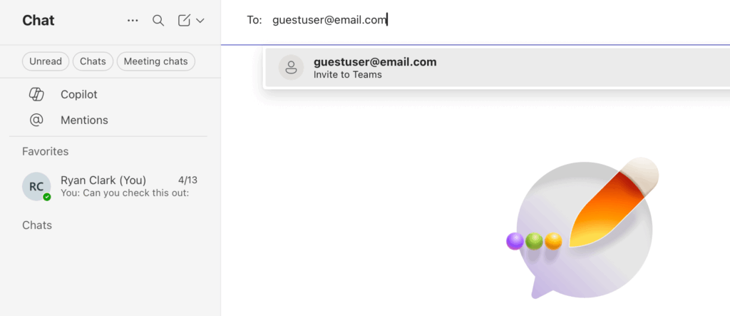 Starting a chat with an external guest in Microsoft Teams