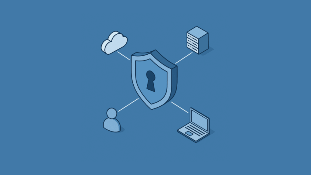 Shield with keyhole and connected icons