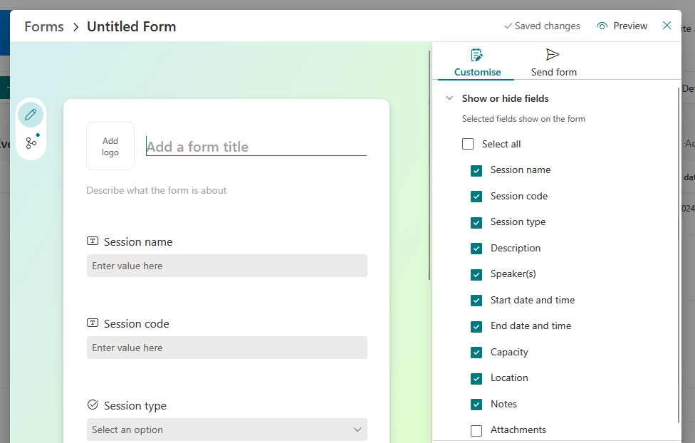 Setting up a Microsoft form with customizable fields