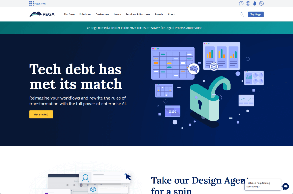 Pega homepage focused on enterprise AI for digital process automation