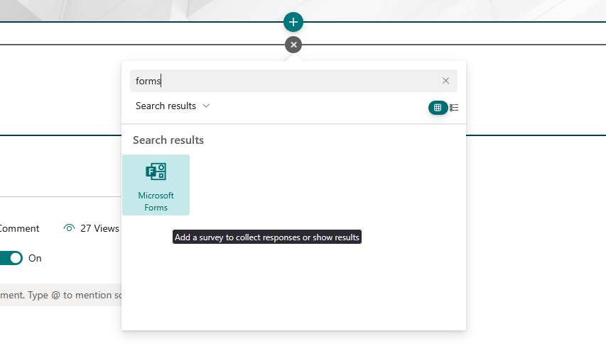 Selecting Microsoft Forms web part in SharePoint