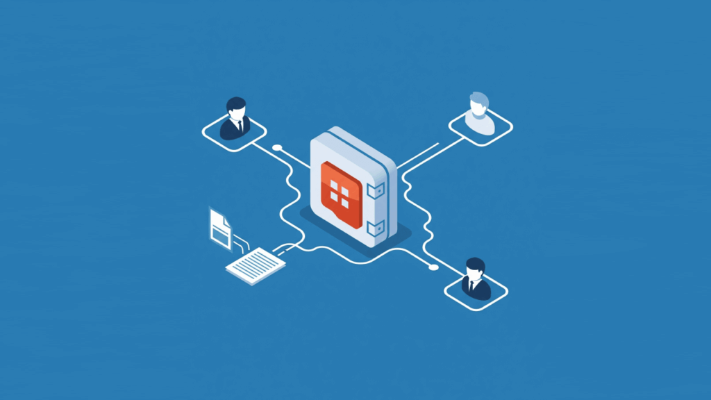 Isometric illustration of secure sharepoint vault with external users
